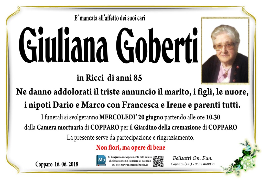 Necrologio Giuliana Goberti in Ricci | Necrologi Copparo | Necrologi ...