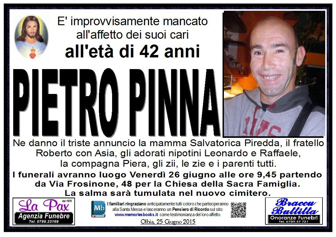 Necrologio Pietro Pinna | Necrologi Olbia