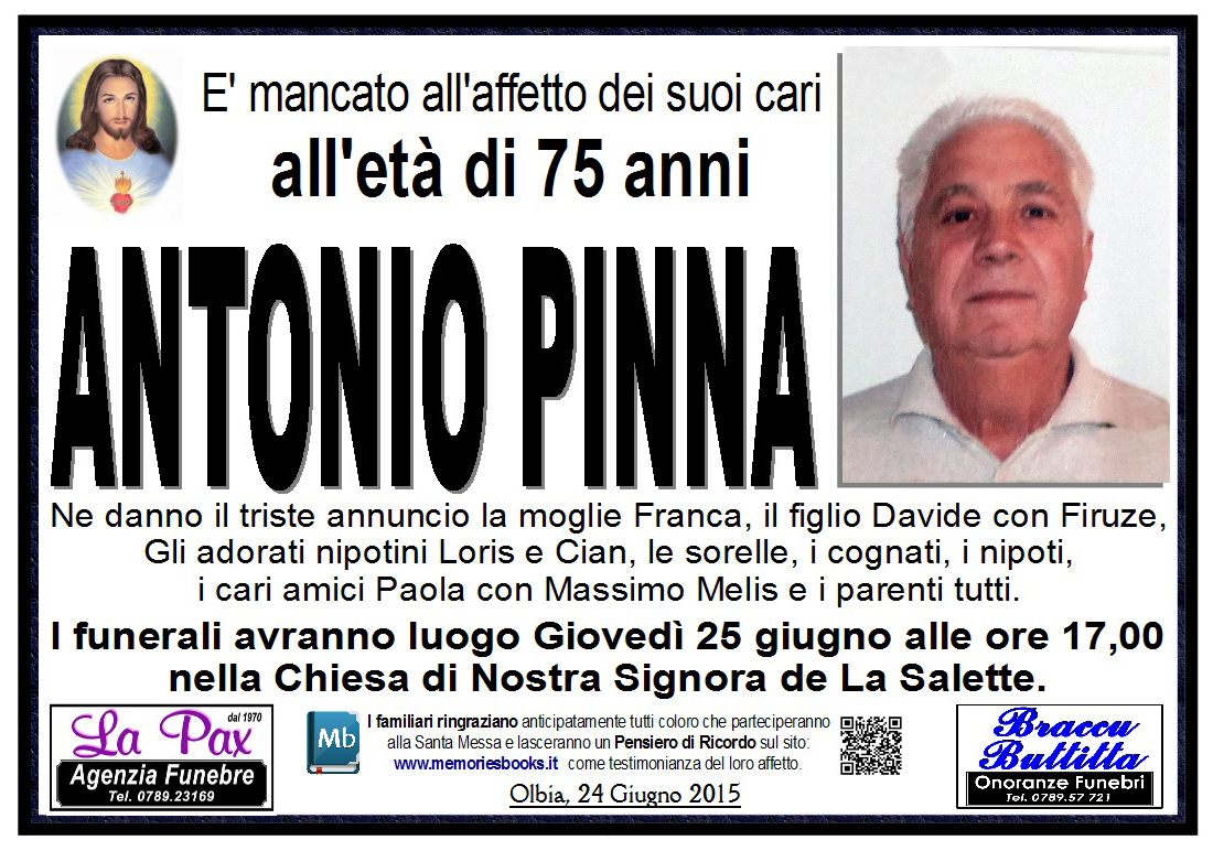 Necrologio Antonio Giuseppe Pinna | Necrologi Olbia