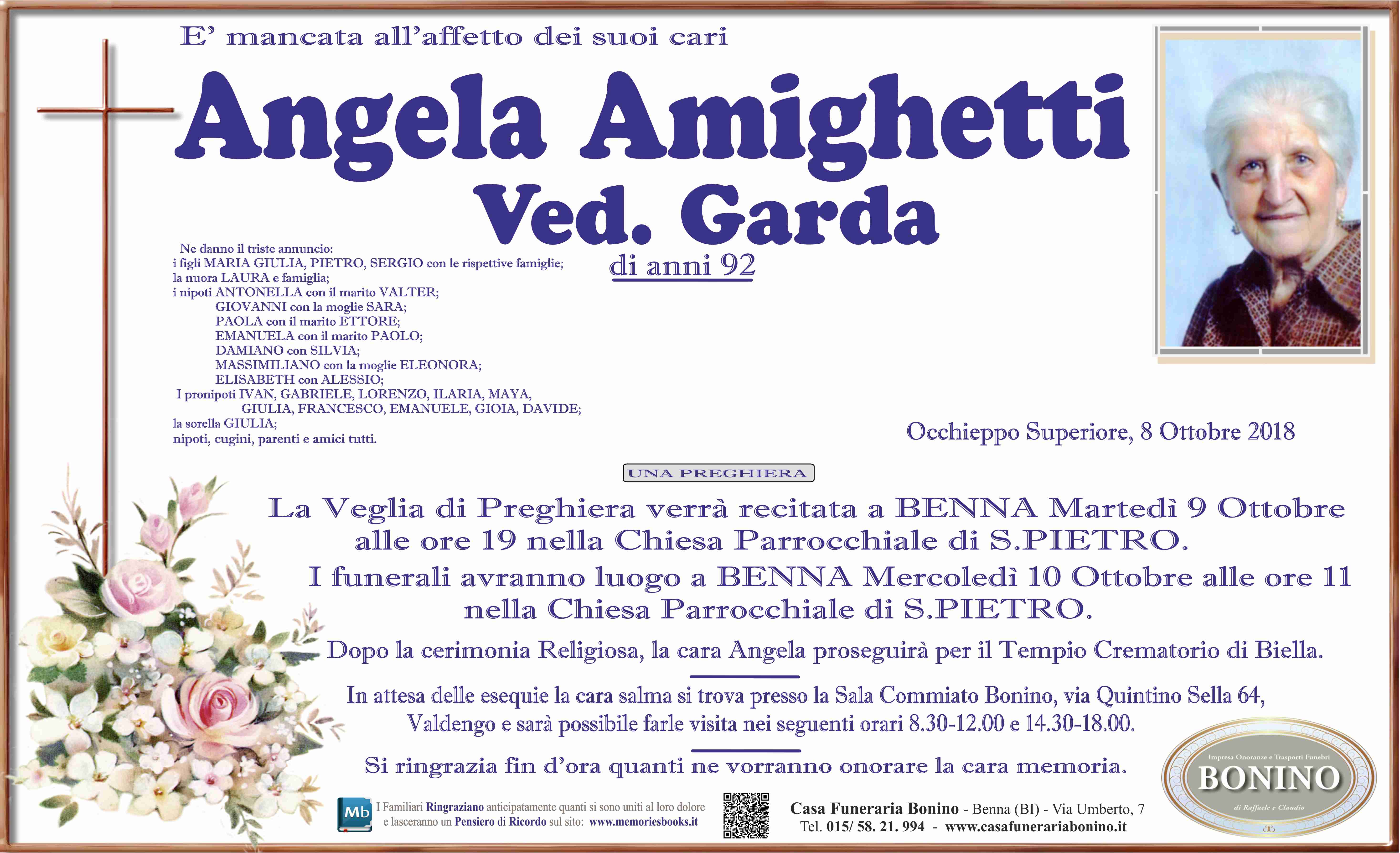 Necrologio Angela Amighetti ved. Garda | Necrologi Biella